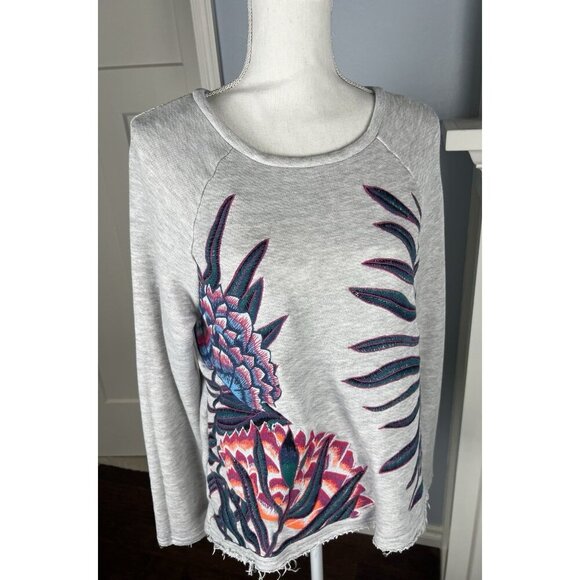 Mara Hoffman Active Embroidered Oversize Raw Hem Pullover Sweatshirt Size Medium - Picture 8 of 10